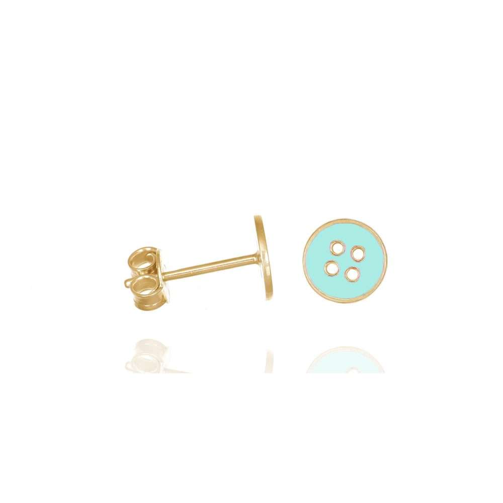 orecchini con bottone verde acqua lato gold