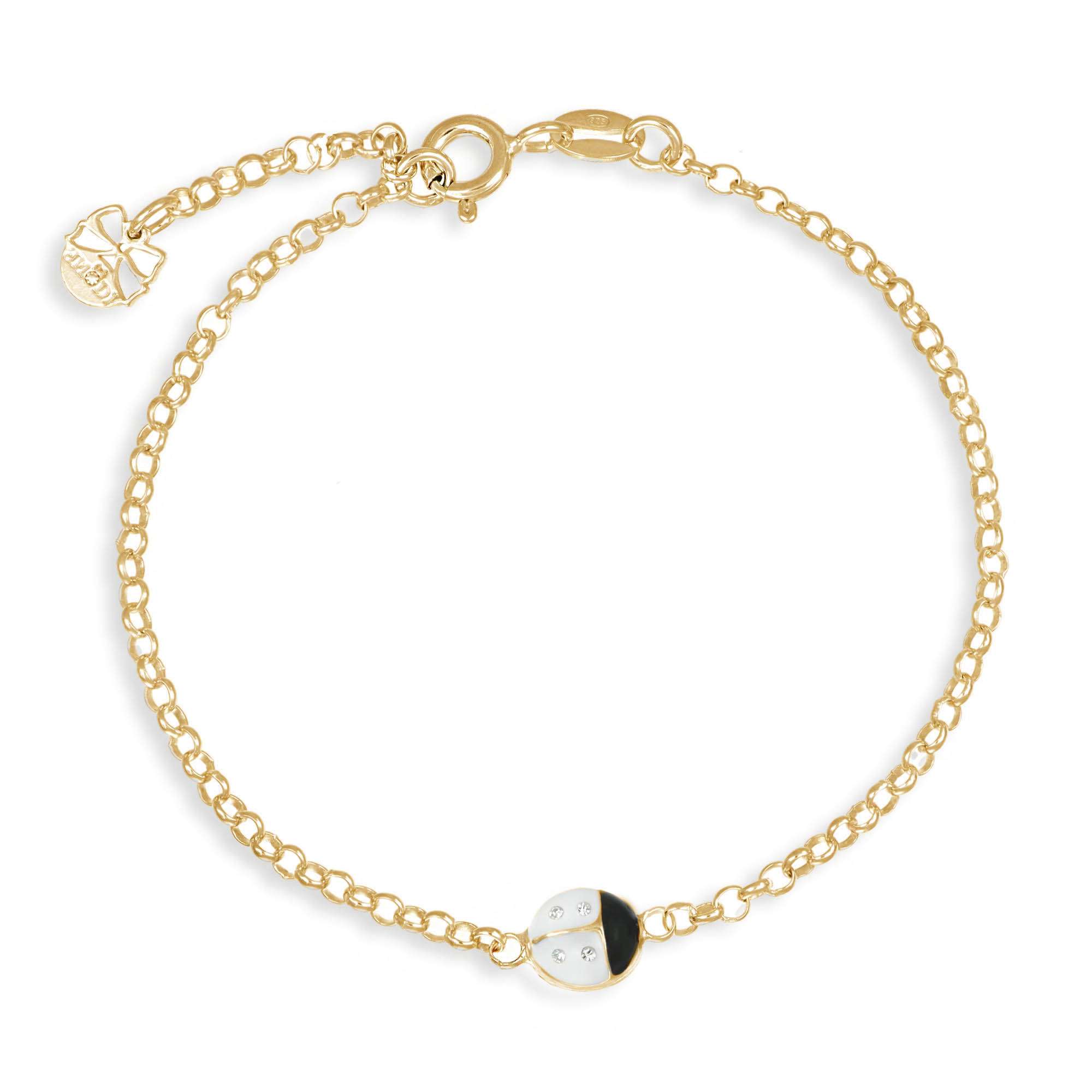 bracciale coccinella bianca e strass gold