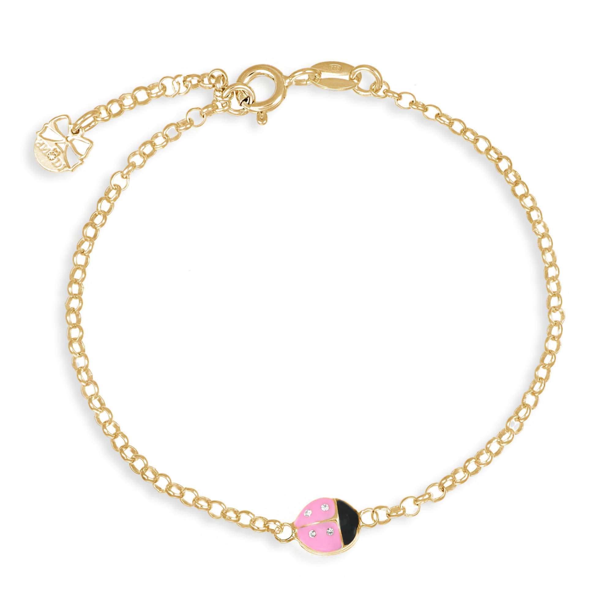 bracciale coccinella rosa e strass gold