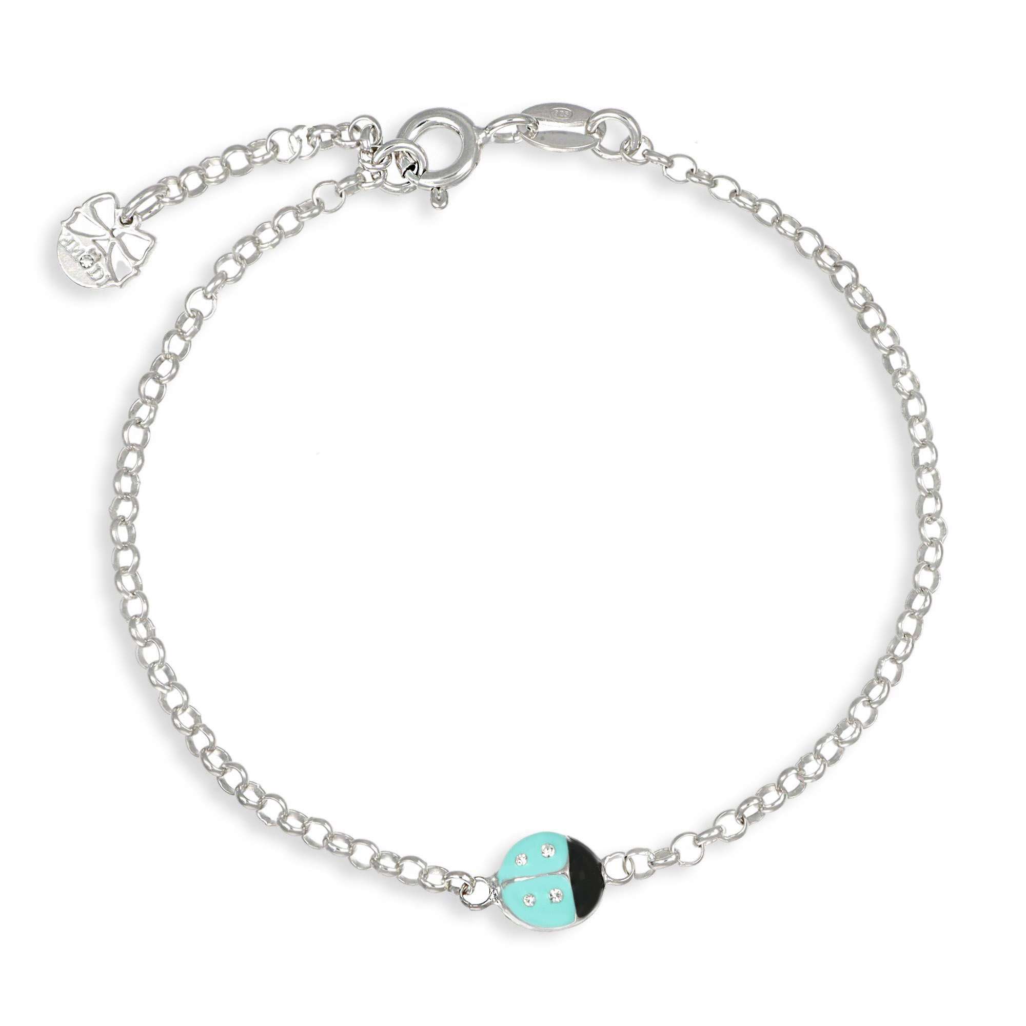 bracciale coccinella verde acqua e strass