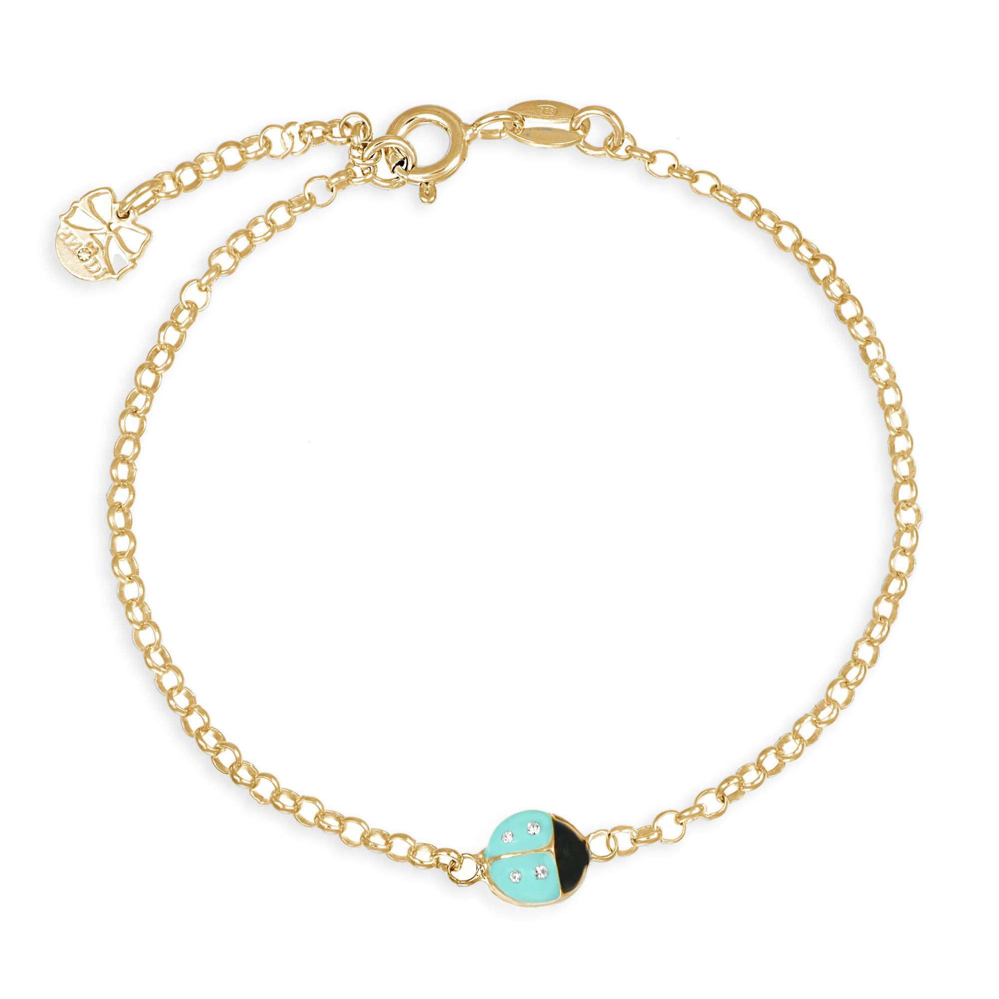 bracciale coccinella verde acqua e strass gold