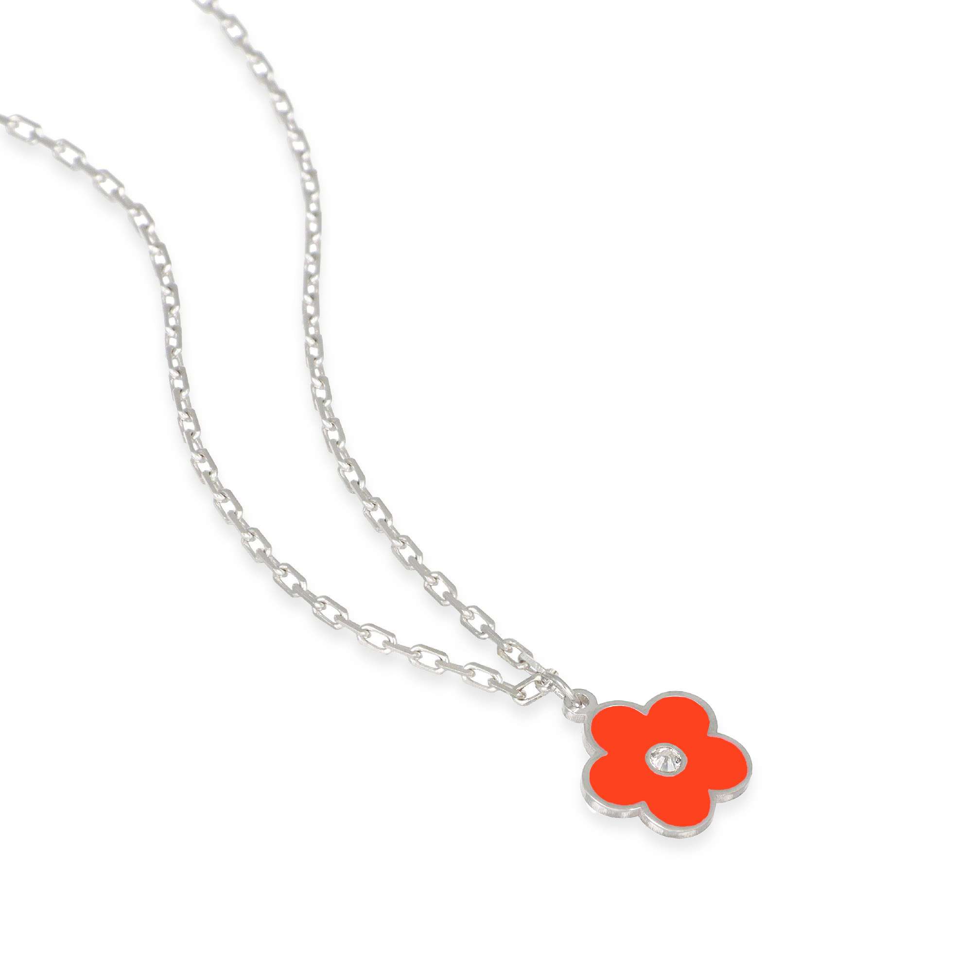 collana con fiore rosso e zircone lato