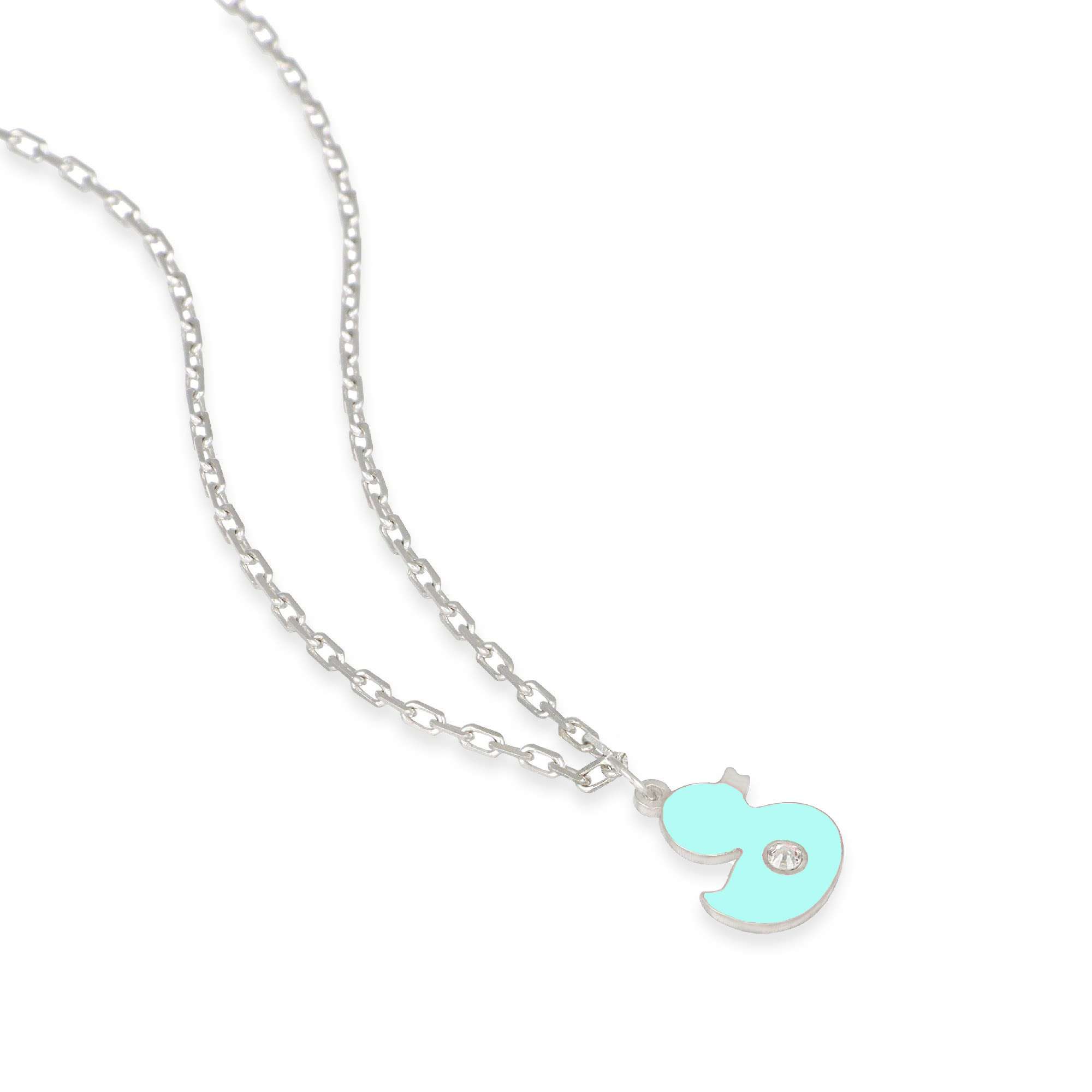 collana con paperella verde acqua e zircone lato