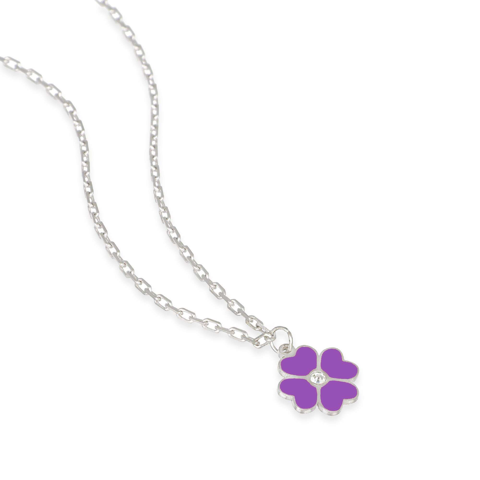 collana quadrifoglio viola lato