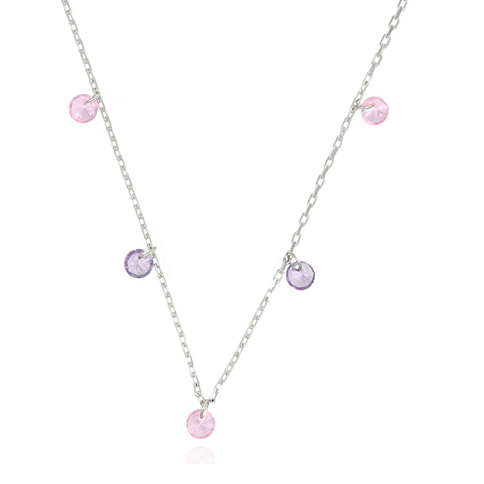 collana con 5 pietre rotonde rosa e viola